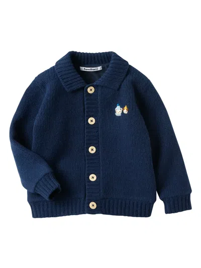 Familiar Kids' Intarsia-knit Wool Cardigan In Blue