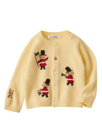 Familiar Kids' Intarsia-knit Wool Cardigan In Yellow