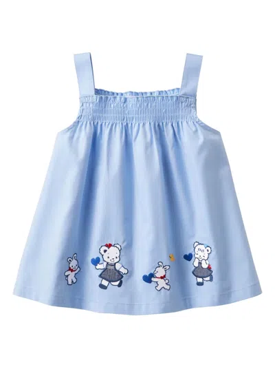 Familiar Kids' Motif-embroidered Cotton Dress In Blue