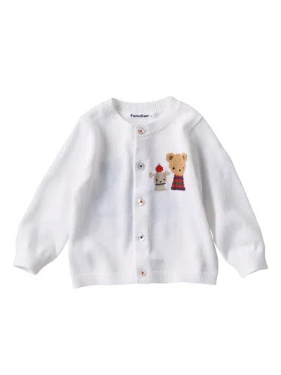 Familiar Kids' Patterned Intarsia-knit Cotton Cardigan In Neutrals