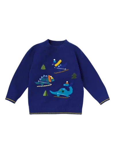 Familiar Kids' Patterned Intarsia-knit Wool Top In Blue