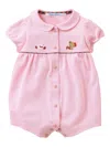 Familiar Peter Pan-collar Embroidered Romper In Pink