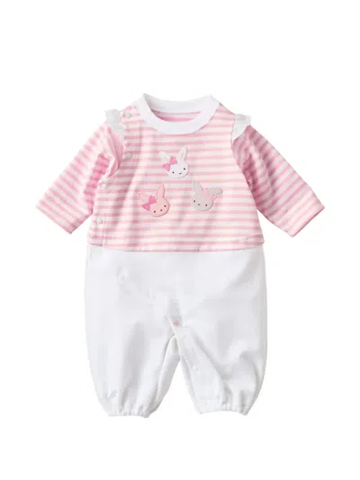 Familiar Babies' Rabbit-appliqué Striped Pajama In White
