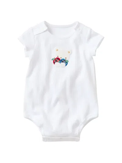Familiar Babies' Ribbed-knit Teddy-patch Body In White
