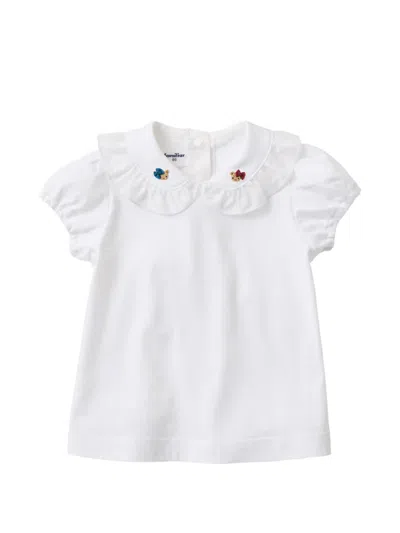 Familiar Kids' Ruffled Embroidered T-shirt In White