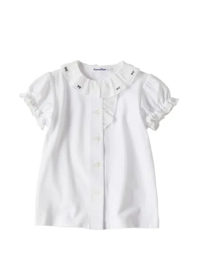 Familiar Kids' Ruffle-trim Bow-embroidered Shirt In White