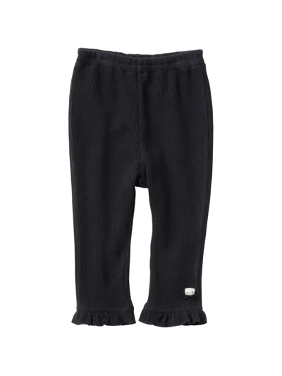 Familiar Kids' Ruffle-trim Ribbed Trousers In Black