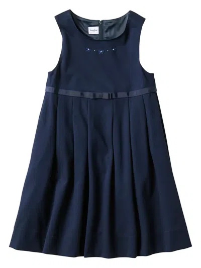 Familiar Kids' Sleeveless Bow-embroidered Dress In Blue