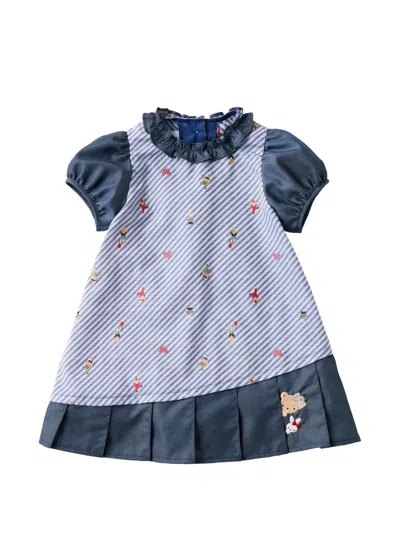 Familiar Kids' Striped Pleated Dress In Blue