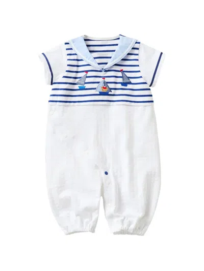 Familiar Striped Sailor-collar Babywear In White