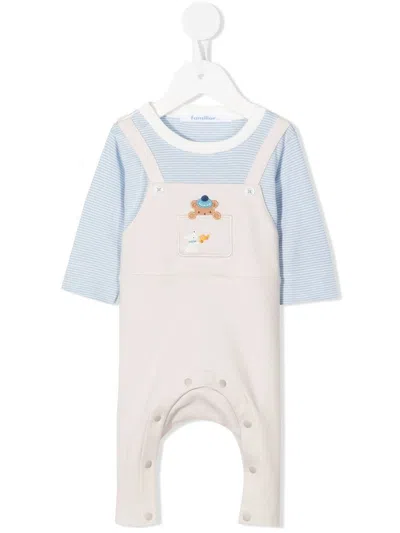 Familiar Babies' Teddy-embroidered Dungarees Set In Blue