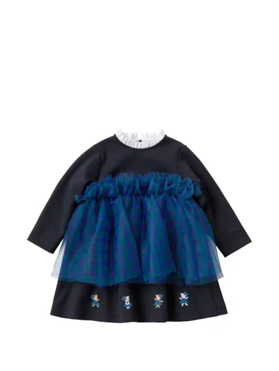 Familiar Kids' Tulle-overlay Ruffled-collar Dress In Multi