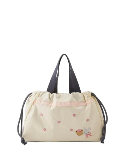 Familiar Kids' X Lesportsac E/w City Floral-embroidered Drawstring Tote Bag In Neutral