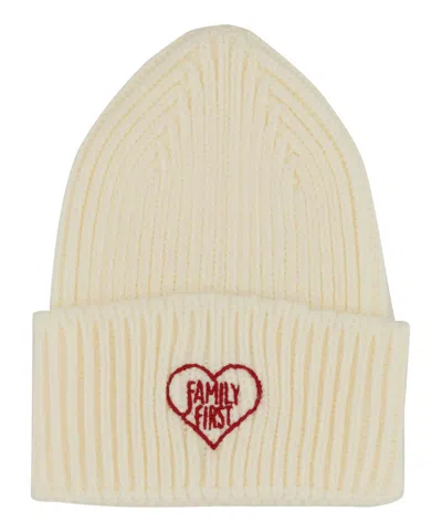 Family First Beanie Hat Heart In White