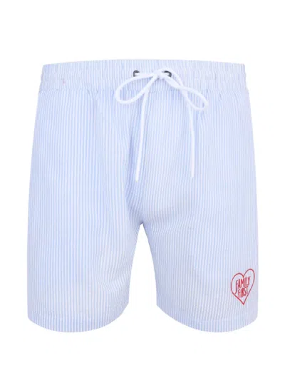 Family First Drawstring Striped Swim Shorts In Blue