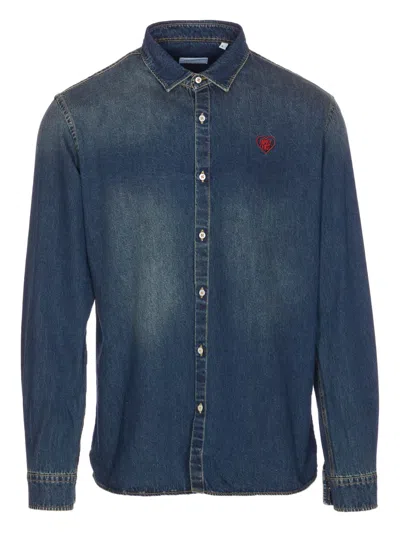 Family First Milano Embroidered Denim Shirt In Blue
