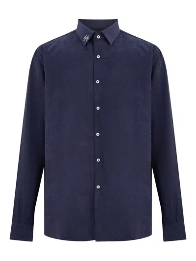 Family First Embroidered Shirt In Blue