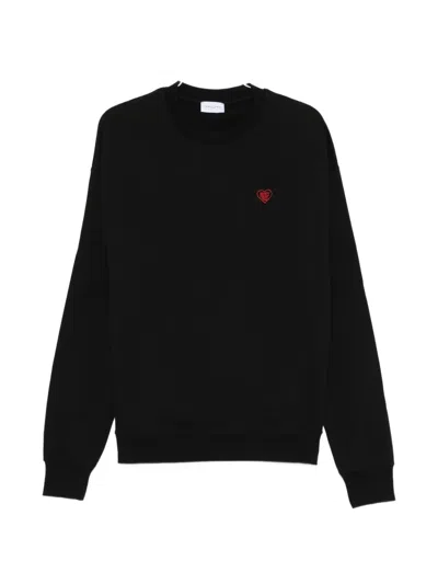 Family First Heart-embroidery Sweatshirt In Black