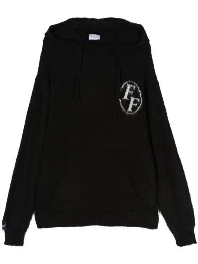 Family First Knitted Hoodie In Black  