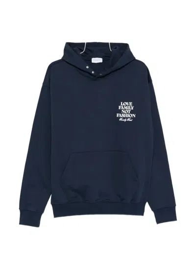 Family First Lettering Hoodie In Blue