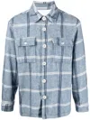 Family First Logo-print Checked Flannel Shirt In Light Blue