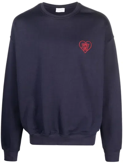 Family First Crewneck Heart Sweatshirt In Blue