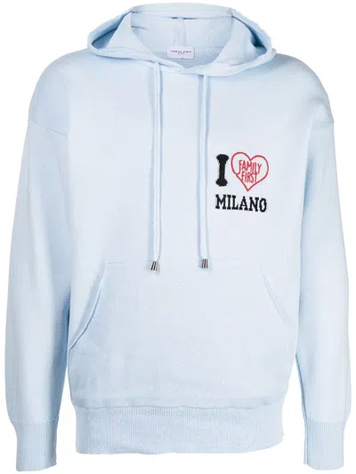 Family First Embroidered-logo Detail Hoodie In Blau