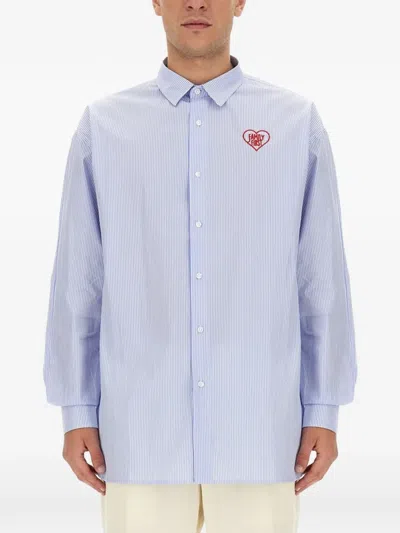 Family First Logo Striped Shirt In Blue
