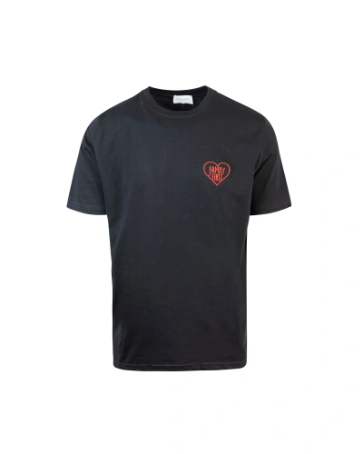 Family First Black Embroidered Heart T-shirt