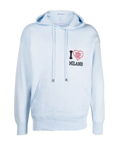 Family First Hooded Long-sleeved Sweater In Blue
