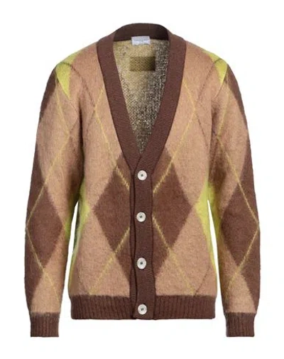 Family First Milano Man Cardigan Camel Size Xl Mohair Wool, Polyamide, Acrylic In Beige