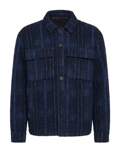 Family First Milano Man Coat Navy Size L Wool, Polyester In Blue