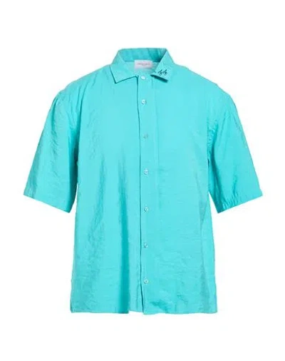 Family First Milano Man Shirt Turquoise Size M Cupro, Polyester In Blue
