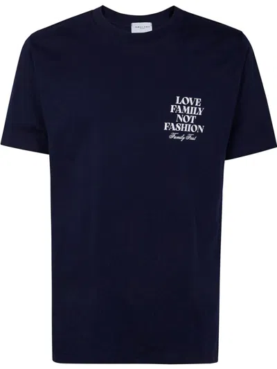 Family First Navy Blue Text Print T-shirt
