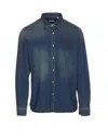 Family First Embroidered-heart Denim Shirt In Blue