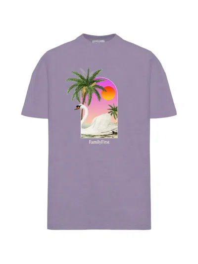 Family First Swan-print T-shirt In Purple