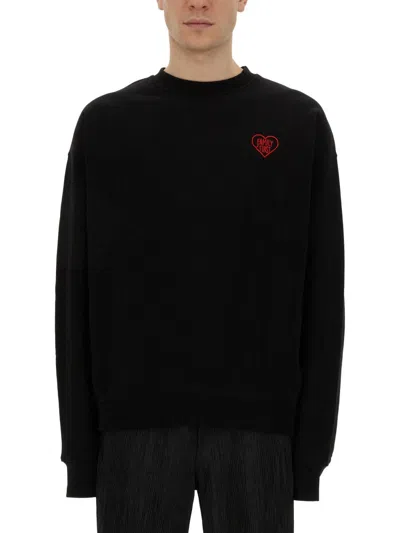 Family First Sweatshirt With Heart Embroidery In Black