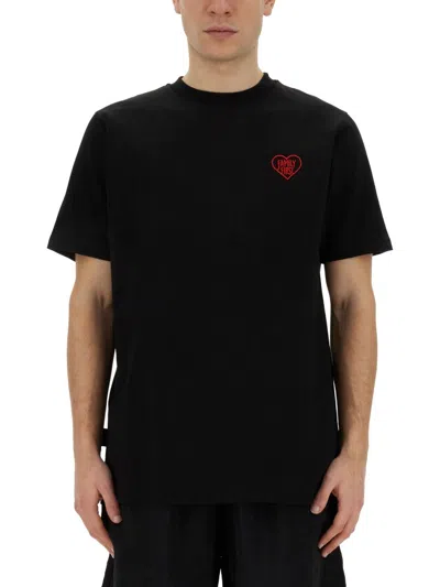 Family First T-shirt With Heart Embroidery In Black