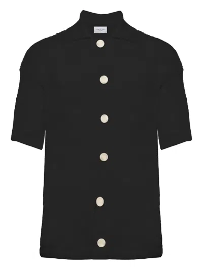 Family First Textured Button-up Shirt In Black