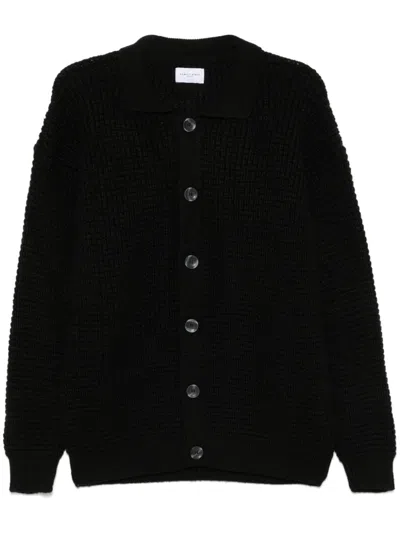 Family First Waffle-knit Cardigan In Black