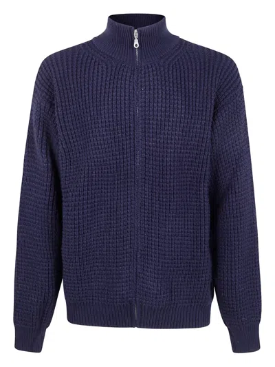 Family First Zip-up Mock-neck Cardigan In Blue