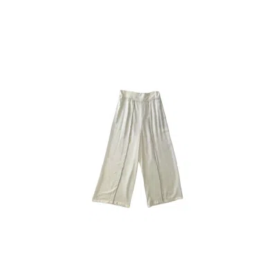 Famiuo Women's Neutrals Mehrzad Wide-leg Trousers  - Of-white  With Gold Trimming In White/yellow