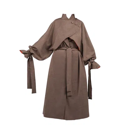 Famiuo Women's Yal Two Pieces Versatile Trenchcoat Brown