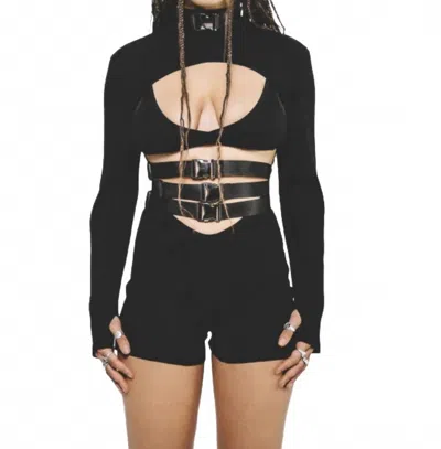 Fan All Flames Buckle Up Bodysuit In Black