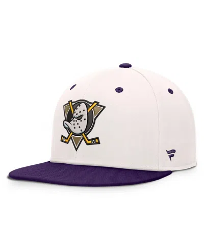Fanatics Anaheim Ducks Heritage Ballpark High-crown Snapback Baseball Cap In Cream,purple
