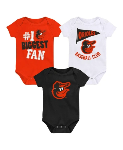 Fanatics Baby Boys And Girls  Baltimore Orioles Fan Pennant 3-pack Bodysuit Set In Black