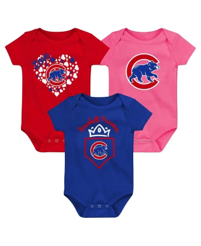 Fanatics Baby Boys And Girls  Royal, Red, Pink Chicago Cubs Three-pack Home Run Bodysuit Set In Royal,red,pink
