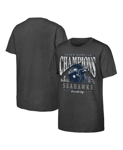 Fanatics Kids' Big Boys And Girls Charcoal Seattle Seahawks Super Bowl Lx Champions Prestigious Run Helmet T-shirt In Gray