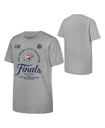 Fanatics Big Boys And Girls Gray Oklahoma City Thunder 2025 Nba Western Conference Champions Locker Room T-sh