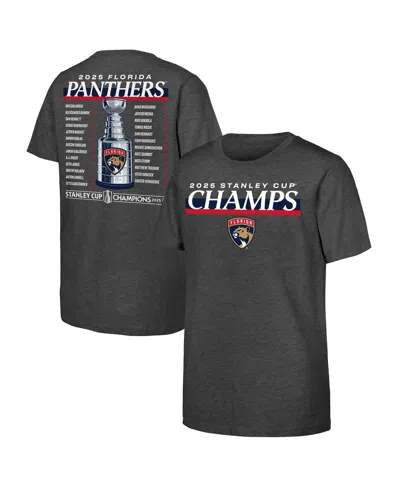 Fanatics Kids' Big Boys And Girls Heather Charcoal Florida Panthers 2025 Stanley Cup Champions Give Go Roster T-shi In Black
